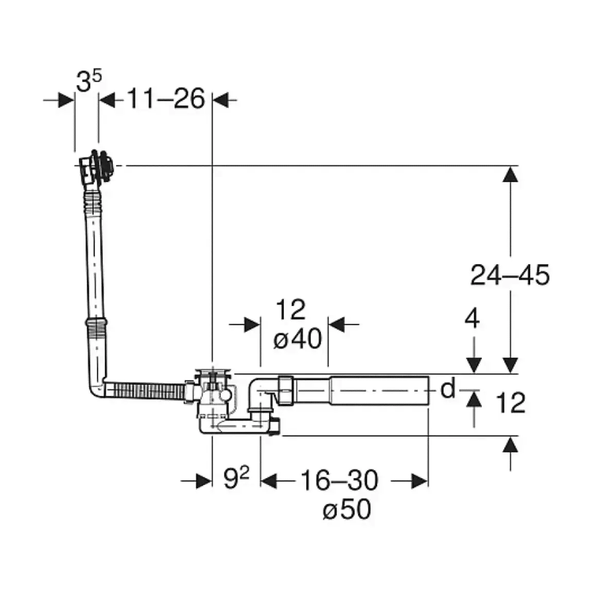 Слив-перелив Geberit Uniflex 150.520.21.6-2